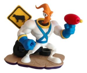 Earthworm Jim 24cm + Base Action Figure Colecionável Geek