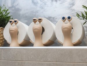 Trio Suporte Para Papel Higiênico - Modelo Caracol Decoração Bege