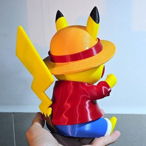D_667552-MLB112532970327_052026-O.jpg Pikachu E Luffy 15cm Inspirado Em Fanart Colecionável - Imagem 2
