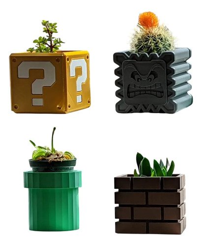 D_734667-MLB109916733522_042026-O.jpg Vaso De Planta Super Mario Bros Cano Bloco Thwomp 3d 10cm Verde Cano - Imagem 3