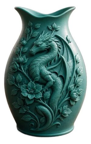 Vaso Dragon Bloom Fantasia Decorativo Elegante Verde Petróleo Dragon Bloom