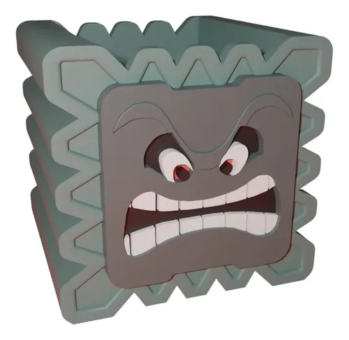 D_747249-MLB109918638500_042026-O.webp Vaso De Planta Super Mario Bros Cano Bloco Thwomp 3d 10cm Cinza-escuro Kit Com Os 4 - Imagem 6