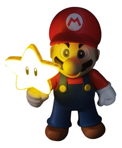D_771395-MLB109914636756_042026-O.jpg Boneco Luminária Mario Bros Estrela Led Bivolt 3d 30cm+ Multicolor Amarelo Bivolt