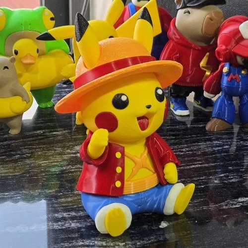 D_773072-MLB112532855869_052026-O.jpg Pikachu E Luffy 15cm Inspirado Em Fanart Colecionável - Imagem 3