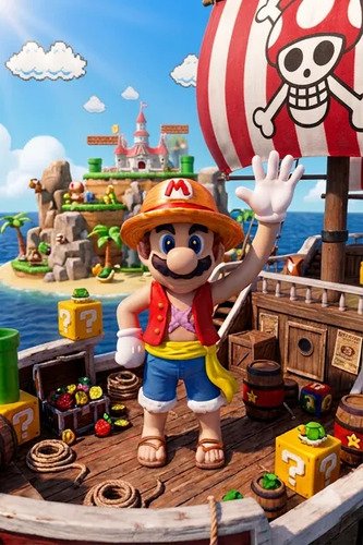 D_784804-MLB110954870832_052026-O.jpg Mario E Luffy 27cm Action Figure Crossover Geek - Imagem 2