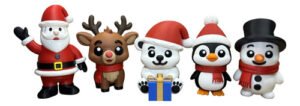 Kit 5 Bonecos Decoração Natal Noel Rena Pinguim Urso E Neve