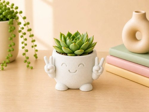 D_869450-MLB110308418268_052026-O.jpg Vaso Mood Buddies Selfie Decorativo Colecionável Branco/off-white Rosto Sorridente (mood Buddies) - Imagem 2