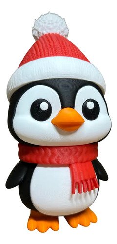 Pinguim Enfeite Natal Fofo Touca Cachecol Chibi 13cm Preto, Branco, Vermelho E Laranja
