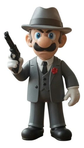 Boneco Luigi The Godfather Mafioso Terno E Pistola 3d 25cm