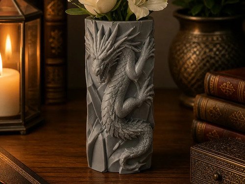 D_938657-MLB111288511031_052026-O.jpg Vaso Dragão Relief Decorativo Geek Colecionável Marrom Dragão Relevo - Imagem 2