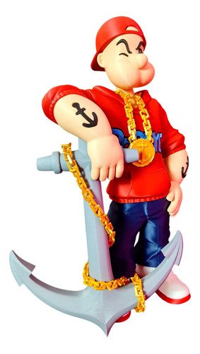 D_963601-MLB108896511893_032026-O.jpg Boneco Popeye Estilo Urbano C/ Âncora 35cm Action Figure 3d - Imagem 4