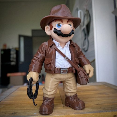 D_971361-MLB109388305936_042026-O.jpg Mario Indiana Jones Arqueólogo Boneco Colecionável 3d 25cm - Imagem 2